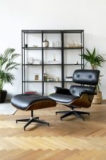 Fotel LOUNGE HM czarny / orzech  z podnóżkiem - obrazek 2