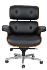 Fotel biurowy LOUNGE GUBERNATOR BIG XL czarny - sklejka orzech, skóra naturalna, stal polerowana - obrazek 2