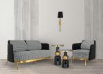 Sofa VENICE tkanina pepitka biało-czarna ekoskóra - złota podstawa - obrazek 6