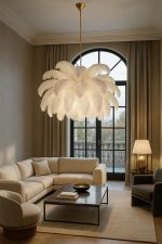 MOOSEE lampa wisząca TIFFANY 135 biała    mosiądz / naturalne pióra - obrazek 3